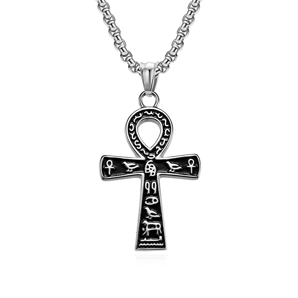 Cross Necklace Ancient Egyptian Symbol Anka Cross Titanium Steel Christian Necklace for Christmas Holiday Gift