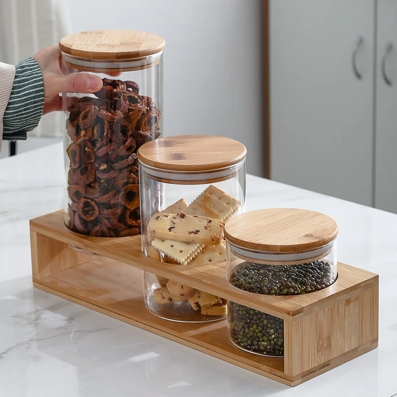 Factory Produced Wholesale Glass Jar with Bamboo Lid