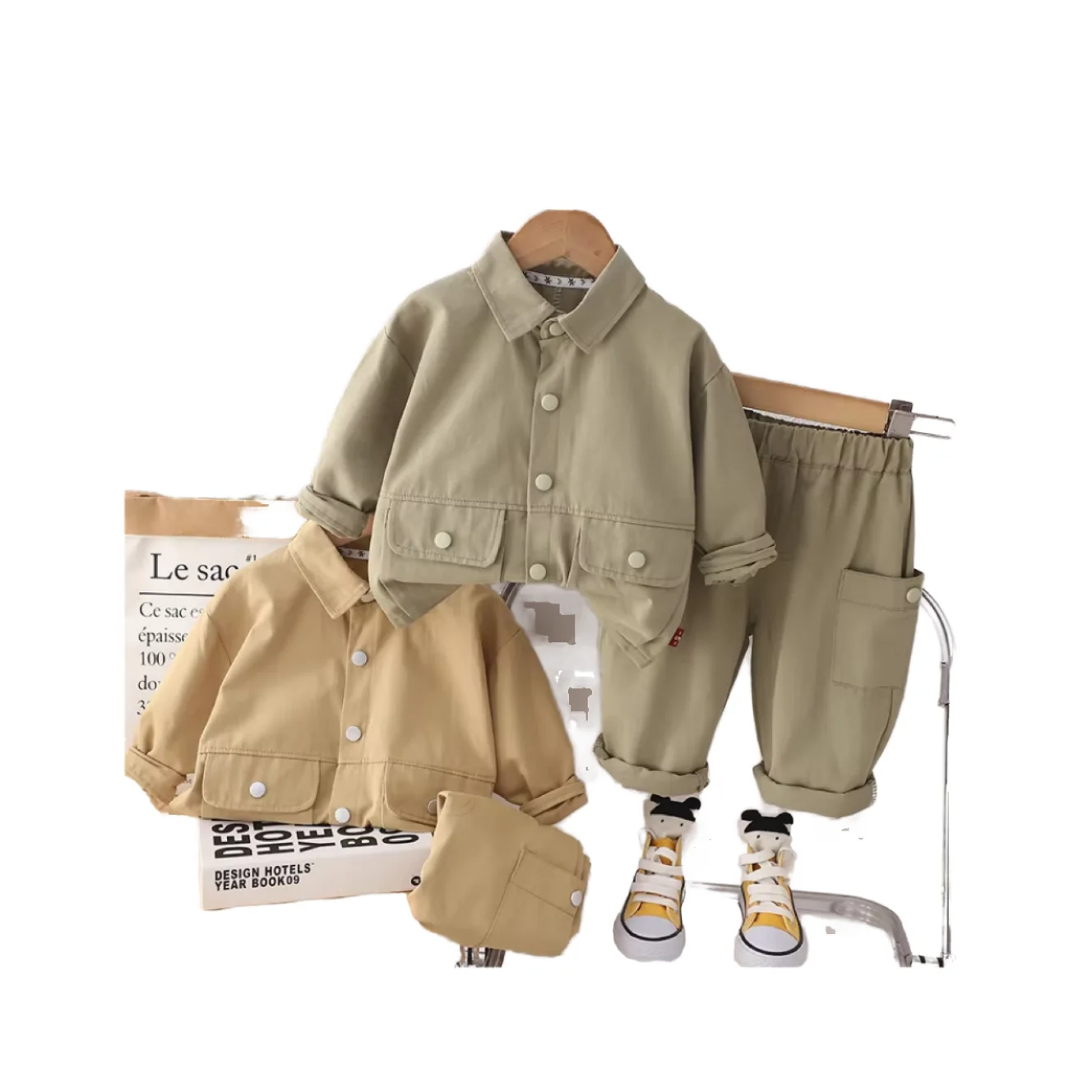 2024 современный дизайн комплект одежды для мальчиков 2 шт. 100% хлопковая одежда с длинными рукавами однотонная повседневная принтом на весну и осень