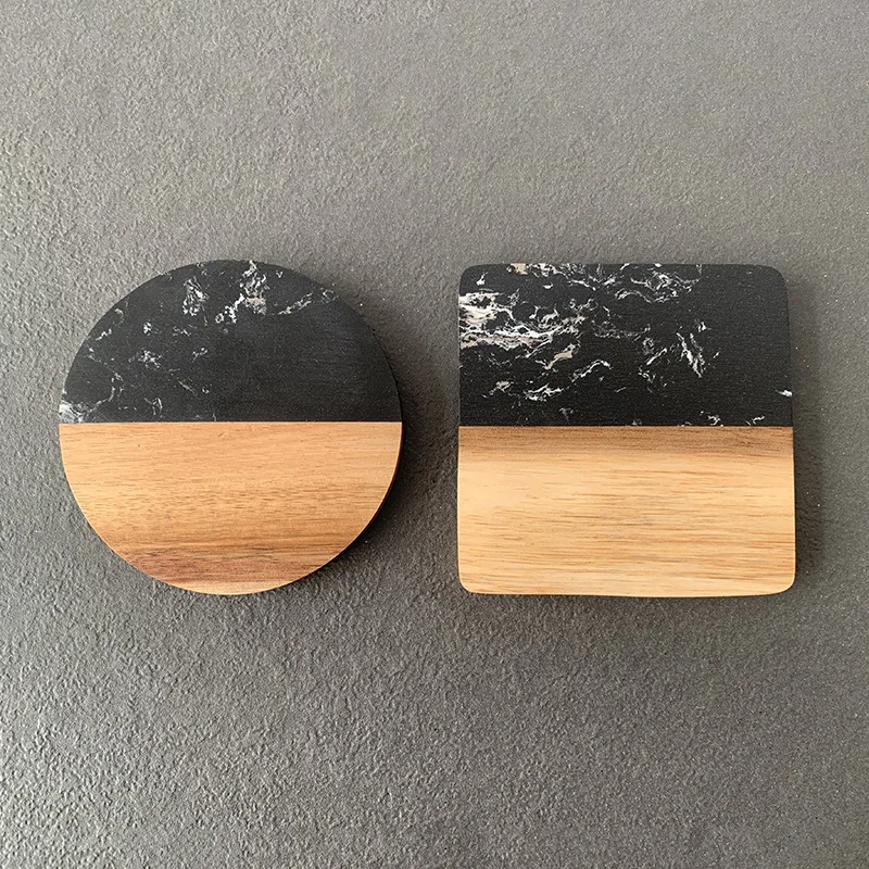 New food safe Paddle shape acacia wood marble chopping board cutting board serving board with handle