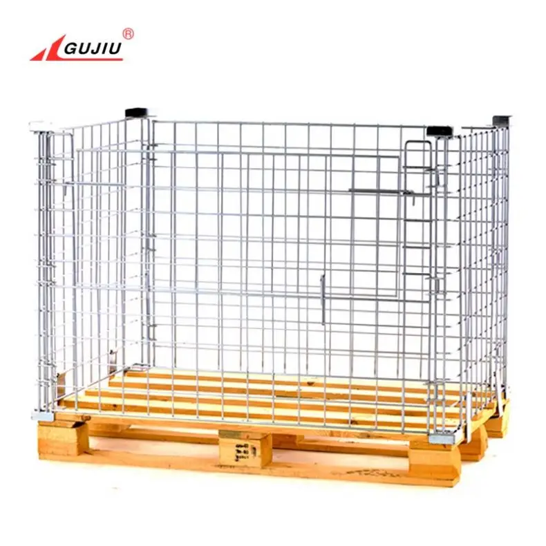 Container Ball Supermarket Collapsible Metal Galvanized Steel Plate Industries Wire Mesh Panels Folding Foldable Cage Pallet