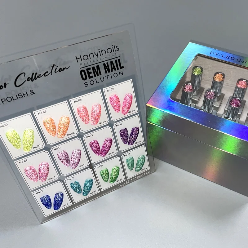 Customize 12 Colors Neon Reflective Flash Gel Polish Collection Laser Holographic Box OEM Gel Polish