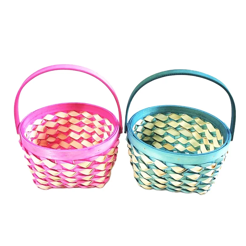 New Hot Sale Handmade Bamboo Colorful Empty Wicker Gift Fruit Basket Christmas Flower Basket with Handle