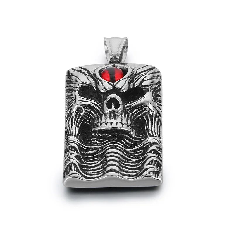 KALEN Men Punk Stainless Steel Hell Skull Pattern Square/Round Pendants