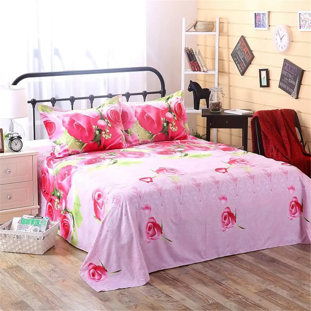 3pcs/set Romantic 3D Rose Pattern Printing Bed Sheet Pillow Cover Bedding Set Sheet Modern