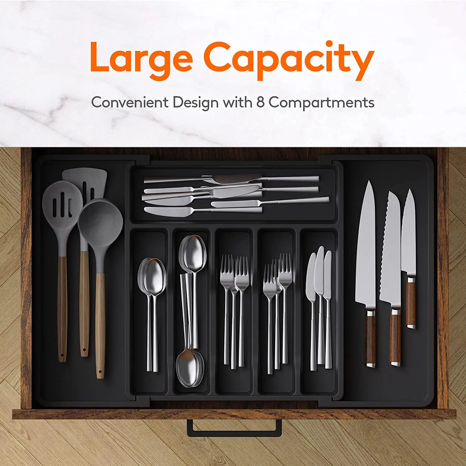 Hot Sale Expandable Utensil Tray Silverware Organizer Expandable Utensil Tray for Drawer Adjustable Flatware and Cutlery Holder