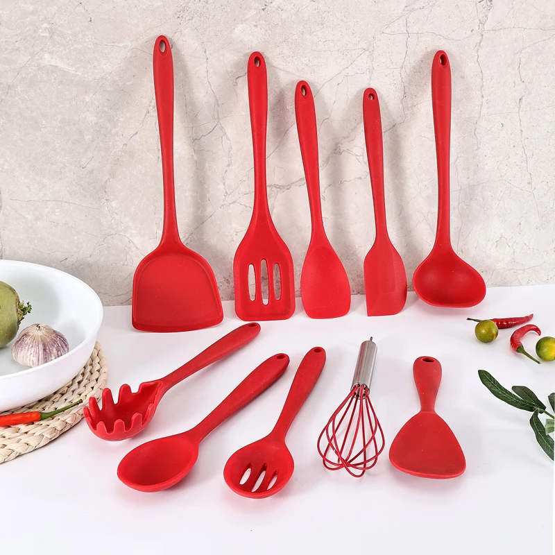 Wholesale Kitchen Utensils 10pcs Silicone Cooking Scrapers And Spatulas Accessories Set