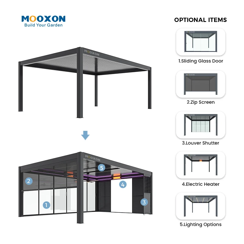 Mooxon High Quality Aluminium Louver Pergola Modern Outdoor Car Parking Bioclimatica 4 X 4  Louvre Windows Shades Carport