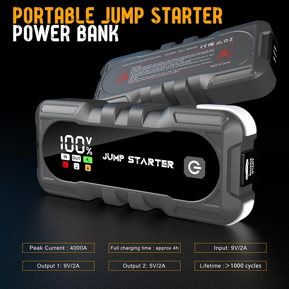 Multifunction 12v Power Bank Vehicle Booster New Car Truck Lithium Ion Battery USB C Universal Jump Starter For Cars