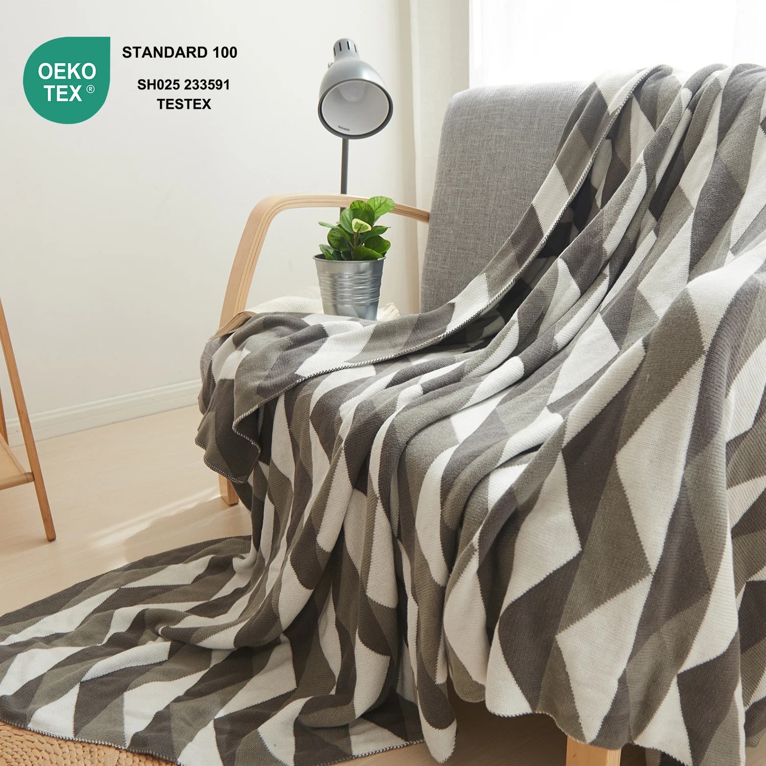 Home Decoration Bed Custom 100% Cotton Knitted Throw Blanket for sofa