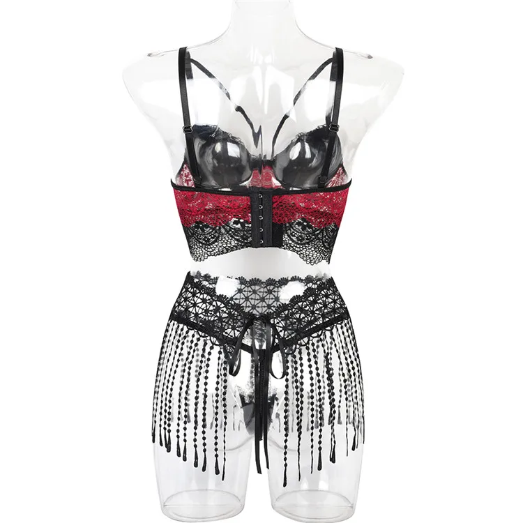 New Arrival Ladies Clothes Sexy Lingeries Tassels Patchwork Transparent Lace Women Sexy Underwear