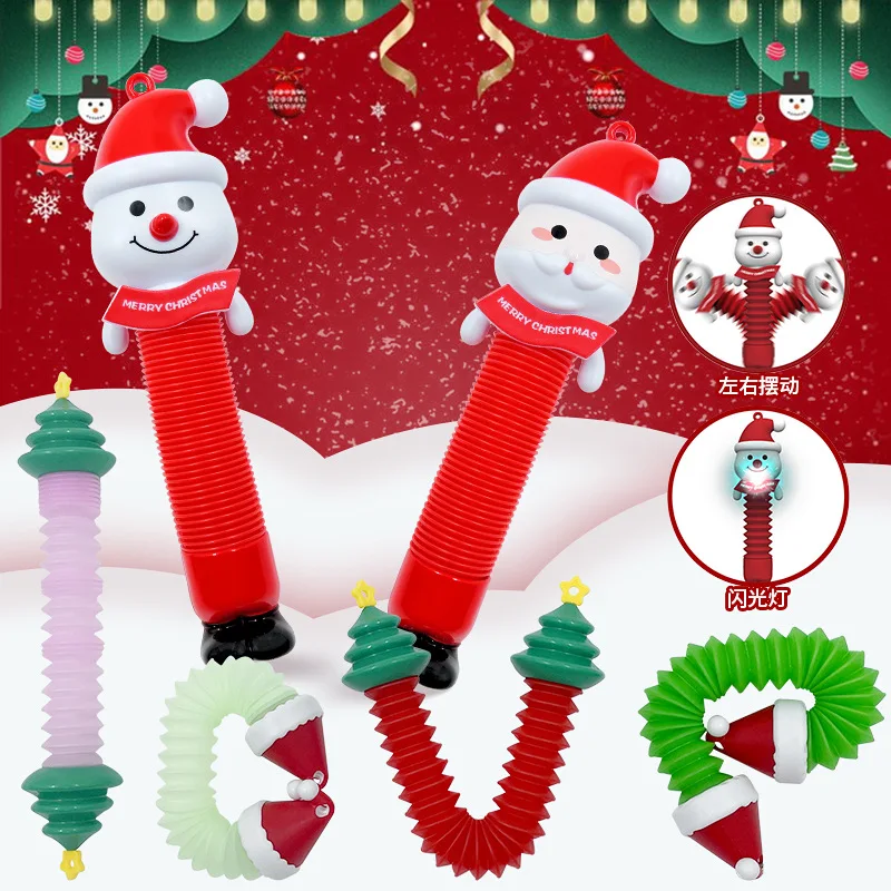 Christmas Decorations Glow Light up Fidget Sensory Toys Christmas Halloween Pop Tube Snowman Unzip Fidget Toys Wholesale