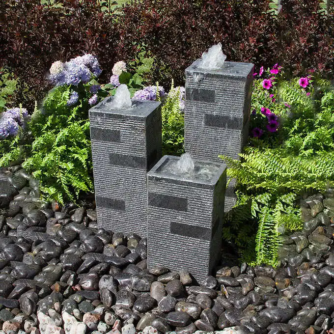 Hand Carving Black Natural Granite Square Fountain Kit for Outdoor Landscape Garden