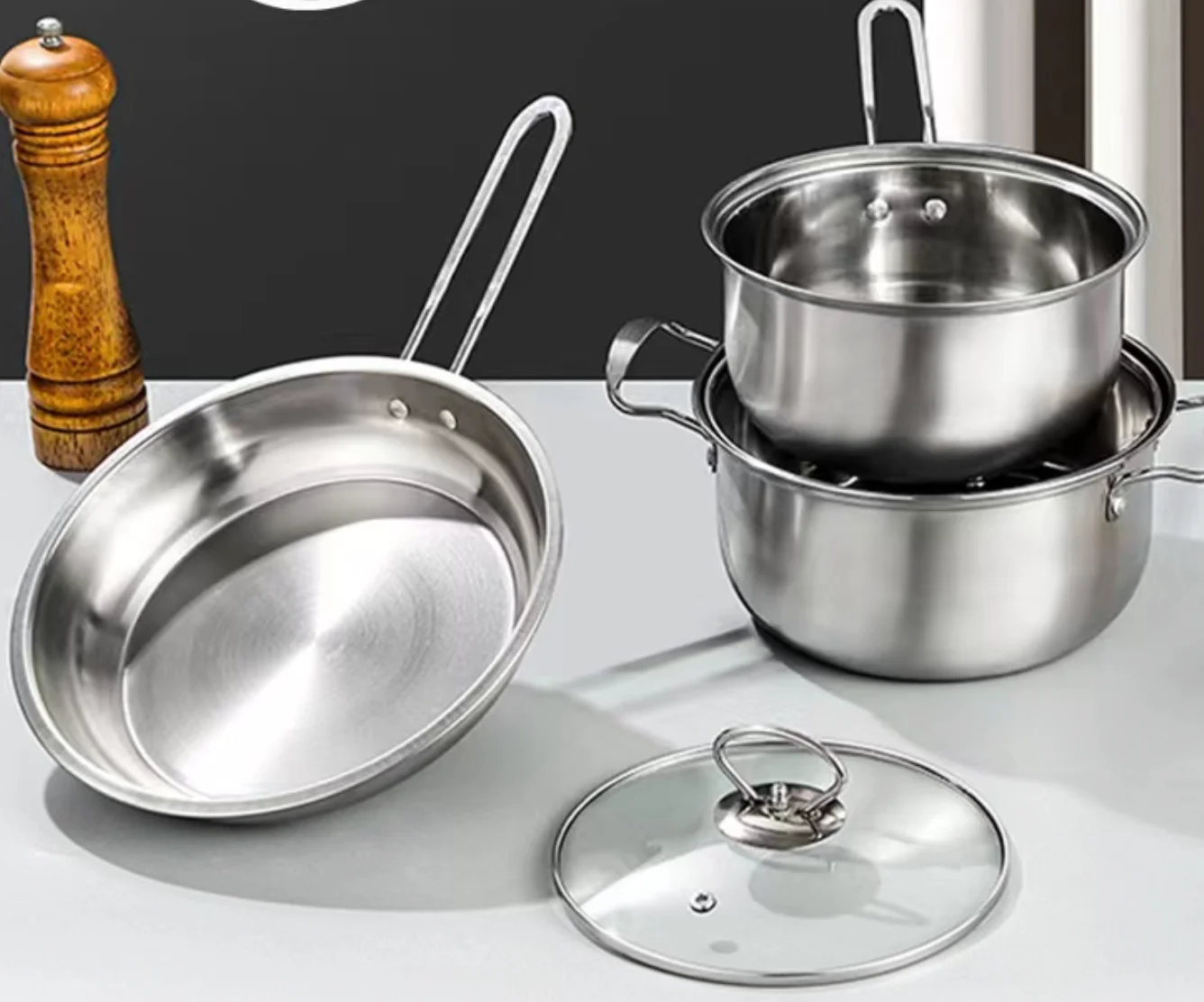 Factory Directly Stainless Steel Cookware Sets Granite Aluminum 3pcs Simple Kitchenware Set Non-Stick Cookware Granite