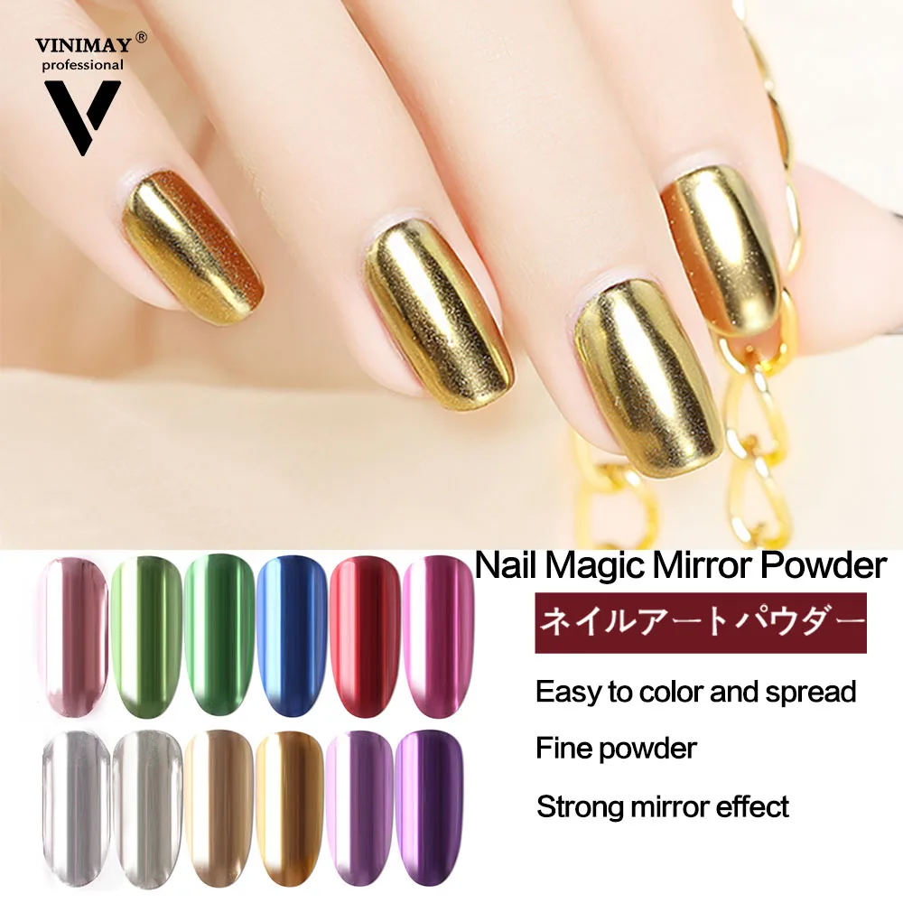 Vinimay18 Solid Colors Professional Nail Art Salon Chrome Mirror Nails Pigment Powder Magic Metallic Mirror Chrome Nail Powder