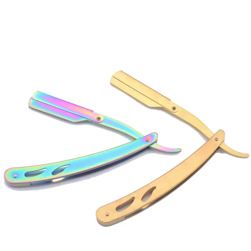 Barber Straight Shaving Razor Colored Titanium Stainless Steel Cutthroat Folding Razor