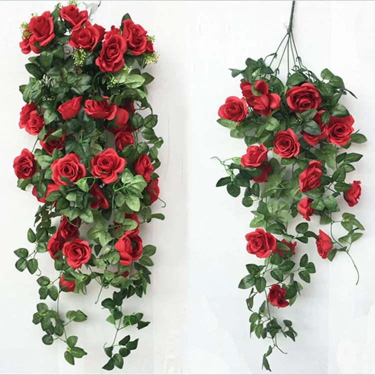 Hotsale Artificial Rose Real Touch Wedding Wall Decor Simulation Hanging Rose Flower Plant Artificial With Vine