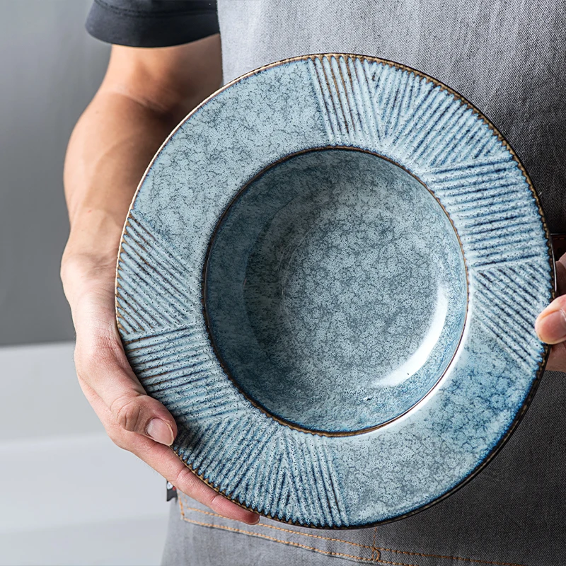 Nordic style Hotel Restaurant&home straw hat shaped oval ceramic dish matte&frosted dinner lunch soup  Salad Pasta Plate