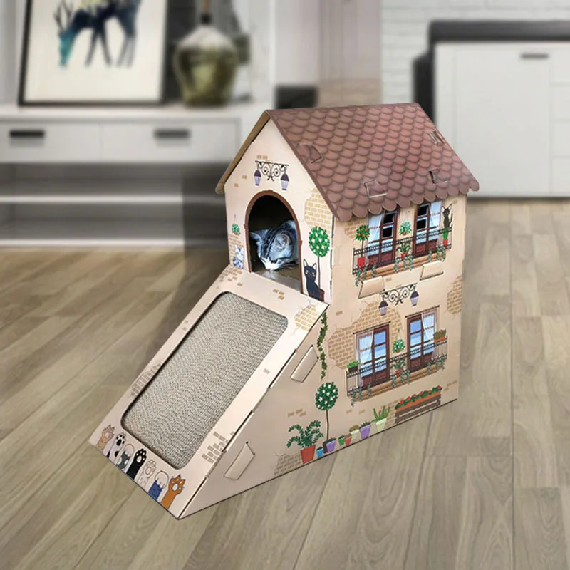 Zhejiang Eco Friendly Household Cat Villa Corrugated Paper Cat House Scratcher Cardboard