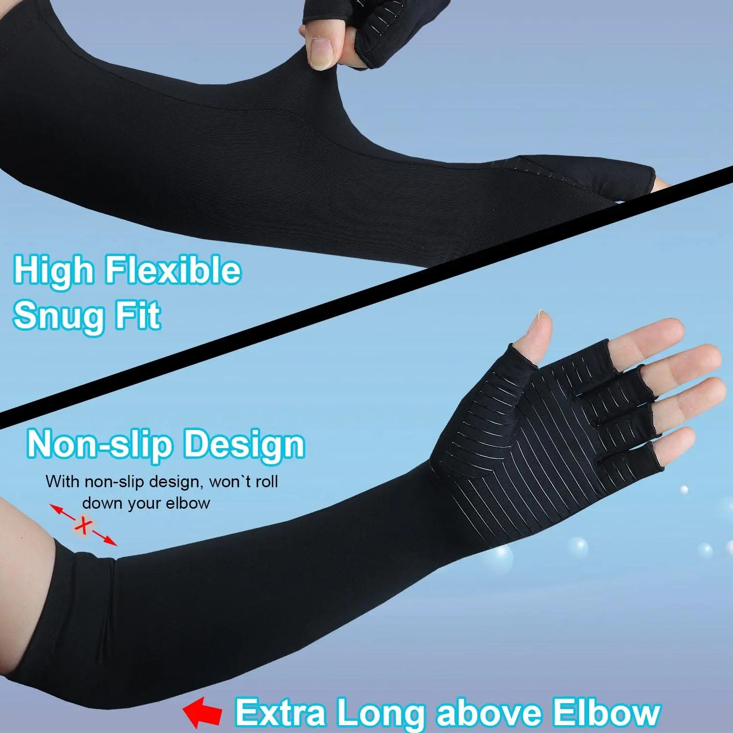 Fingerless Support Hands Wrist And Arms Copper Fiber Compression Therapy Arthritis Long Gloves For Computer Typing