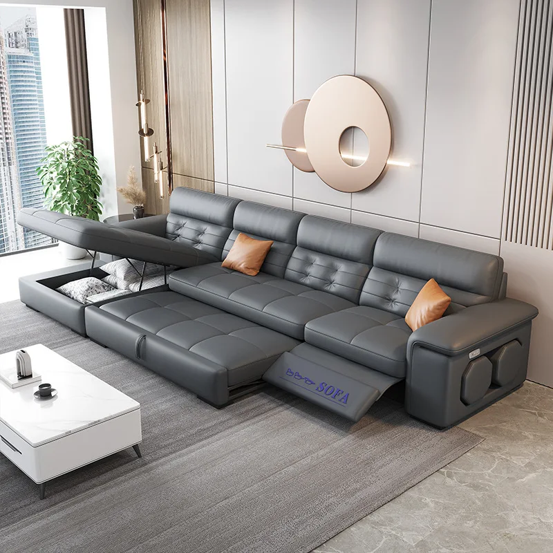 With Storage Chaise Pull Out Sofabed L Shape Leather Sofa Cum Bed Couch for Living Room Electric Sleeper Convertible Sofa Bed