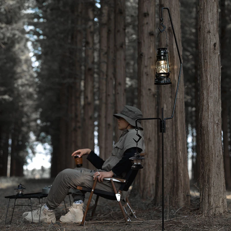 Iron Metal Outdoor Camping Rack Multi Function Lamp Stand Lantern Stand  Pot Holder