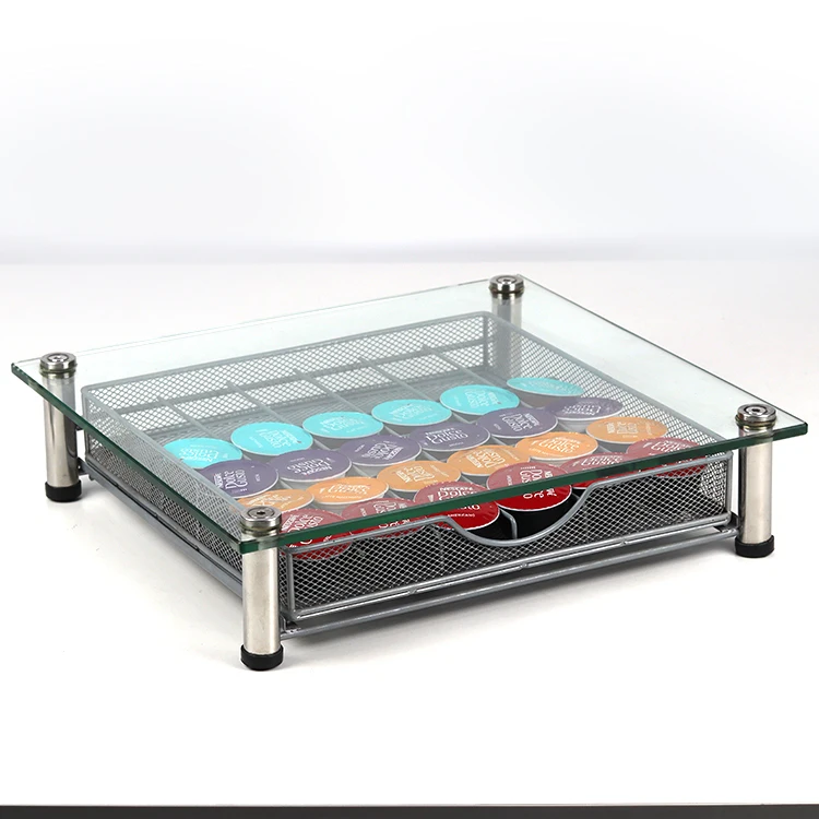 Tempered Glass Dolce Gusto Capsule Holder 36pcs Coffee Capsule Storage Drawer Metal Capsule Drawer