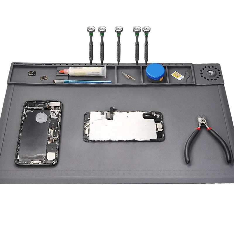 TE-618 Gray Silicone Anti-Skid Work Mat For Repairing Mobile Phone Watch Mobile Phone Lcd Screen And Computer Motherboard Mat