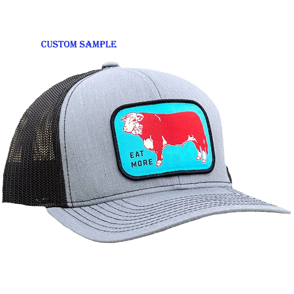 Custom  Logo Livestock Farm Button Rivet Real Ranch Brand  Laser Engraved Leather Patch Hat Baseball Caps Mesh