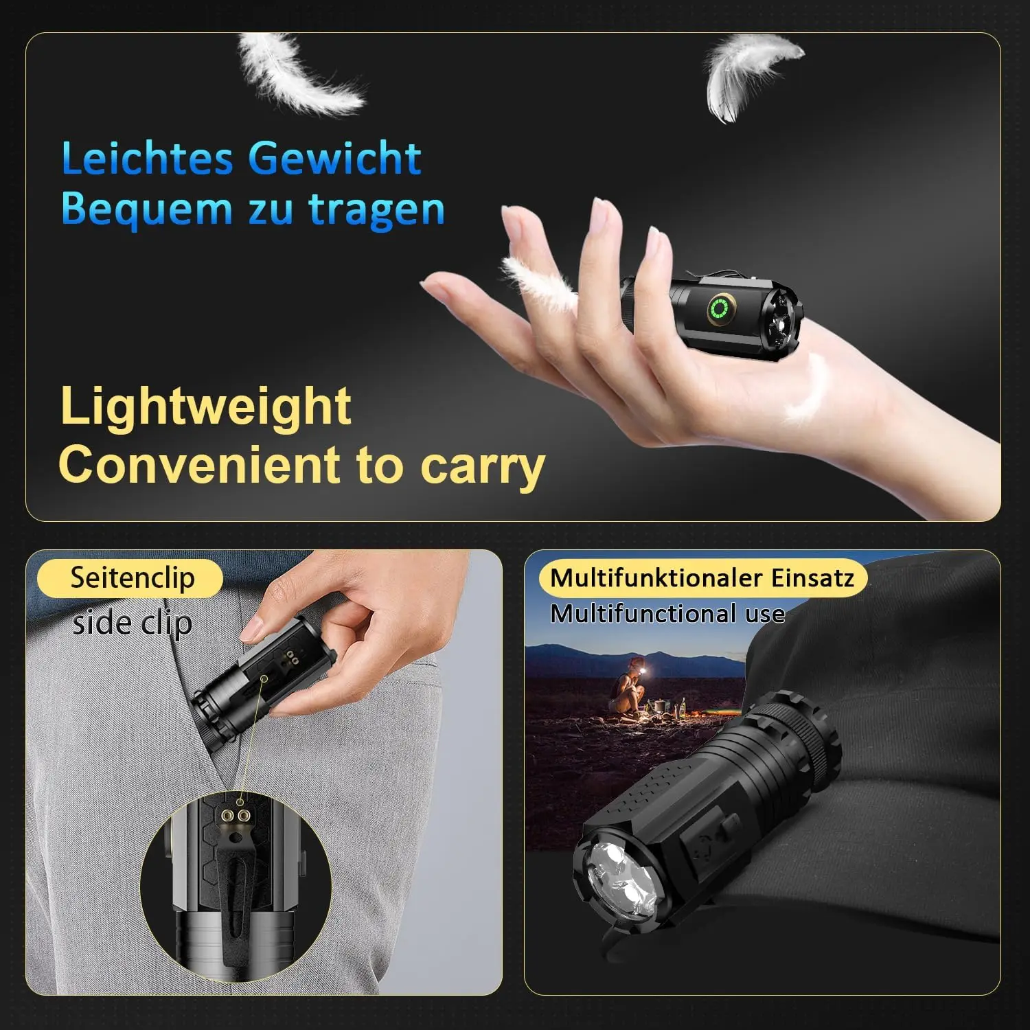 Mini 3LED 1800mm ATR  SST20 rechargeable waterproof with magnet hiking camping 18350 battery led torch flashlights