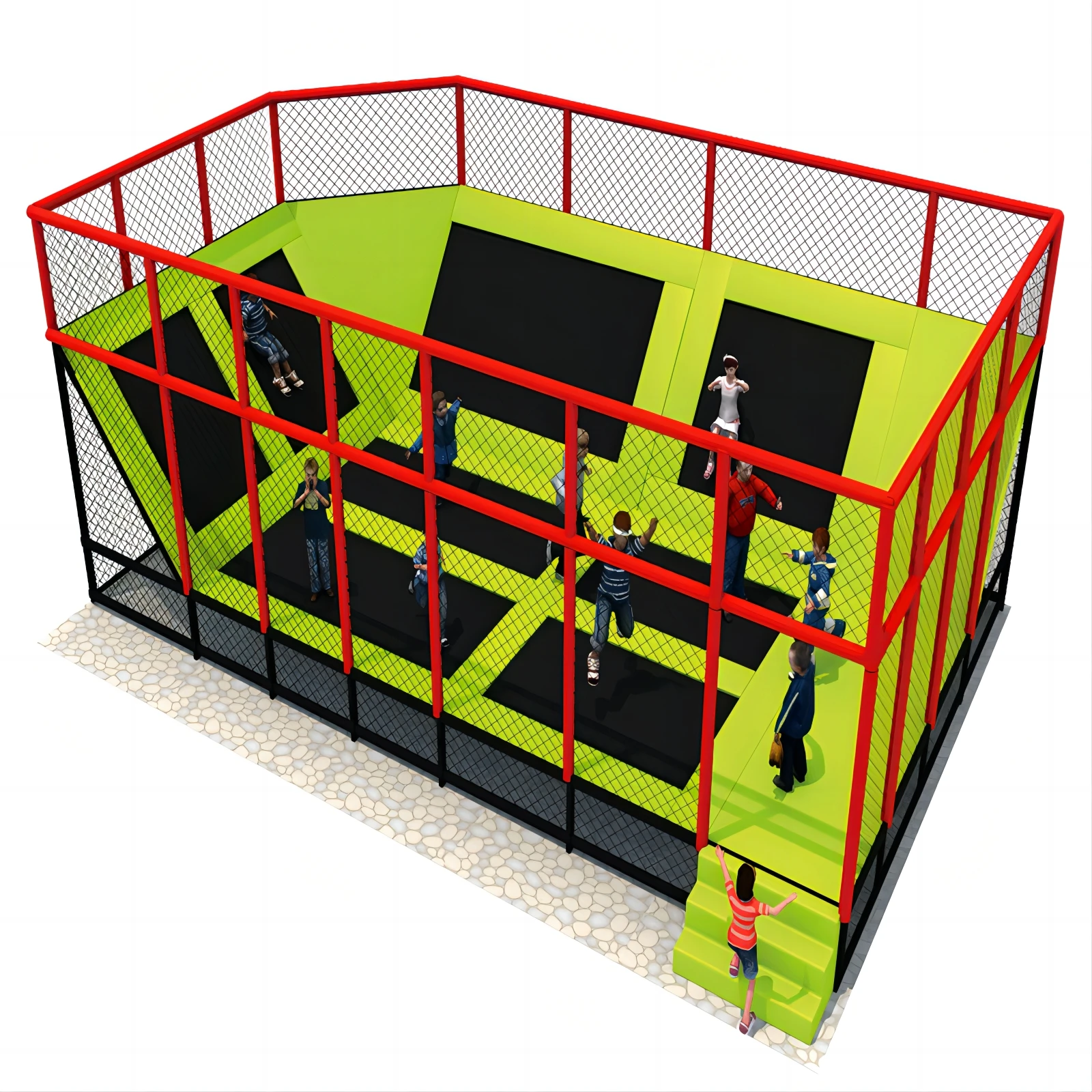Customized Large Trampoline Park Equipment Indoor Playground Rope Climbing Rainbow Net