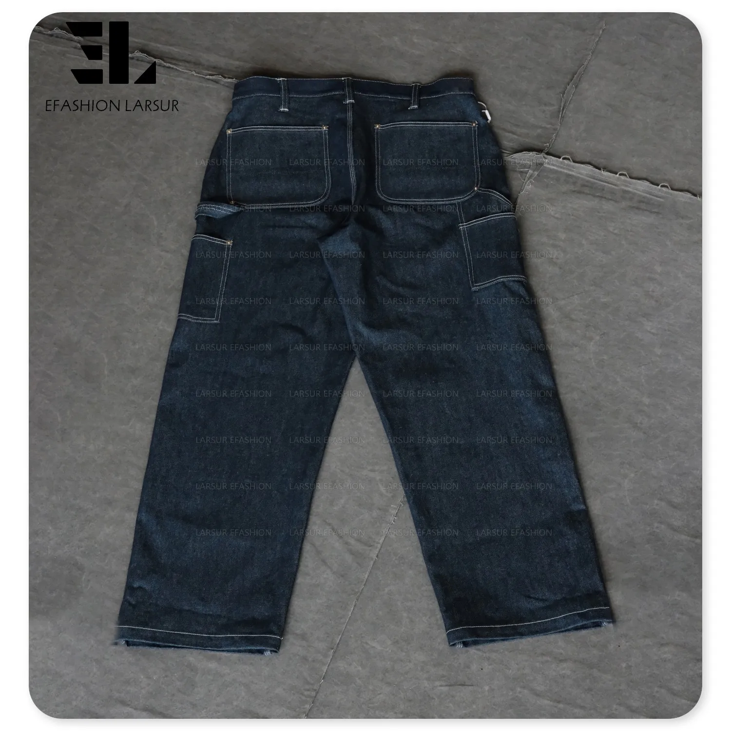 LARSUR Custom denim manufacturer raw double knee carpenter selvedge denim jeans men straight japanese style salvage denim pants