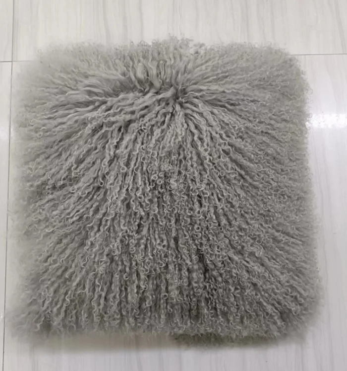 High Quality Customize Size  Real Long Curly Mongolian Lamb Fur Cushion Pillow Cover 45 CM 50 CM