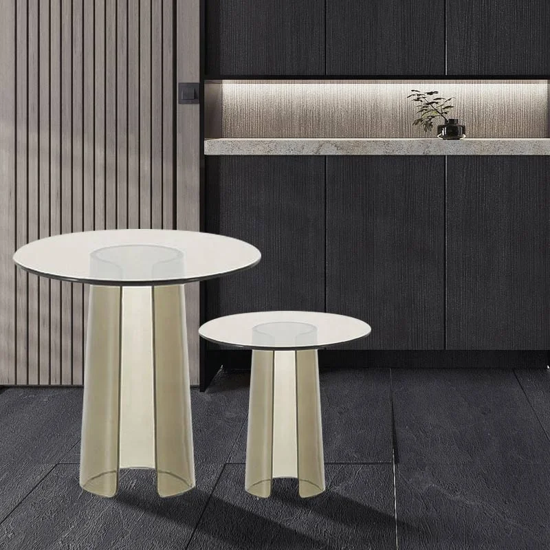 Factory italian design Tempered glass countertop Acrylic stand coffee table nordic modern round stylish tea table
