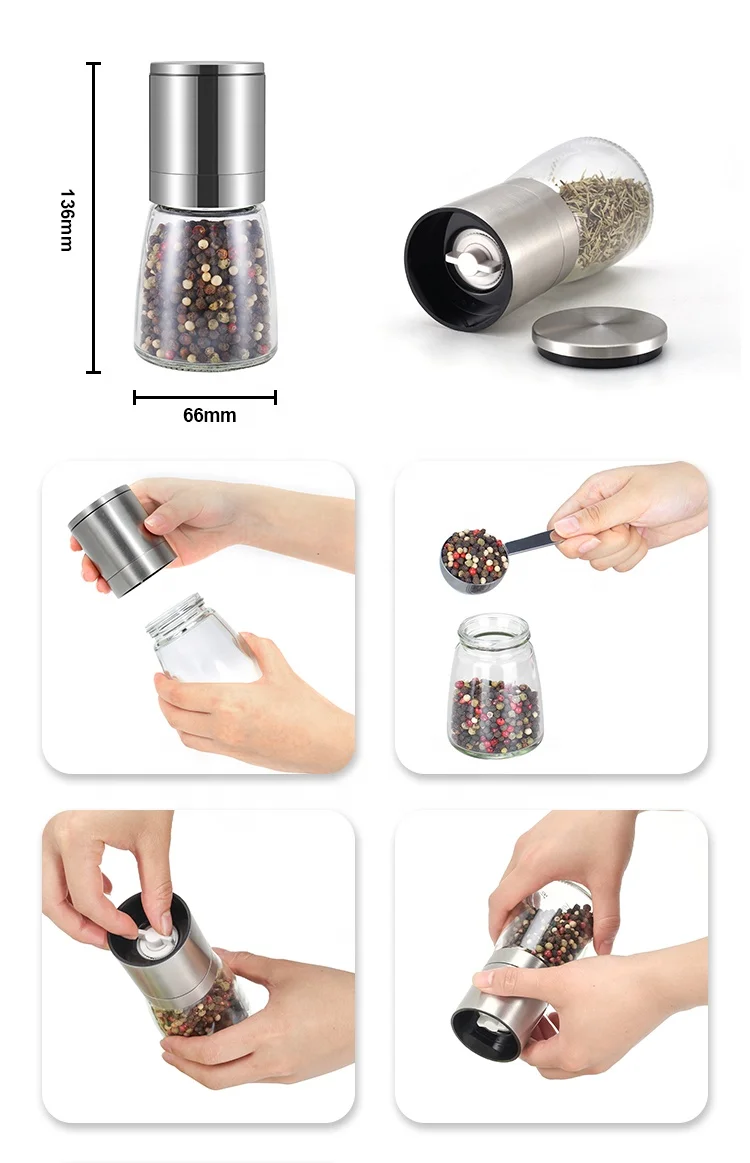 140ml adjustable glass salt and pepper grinder ceramic core stainless steel