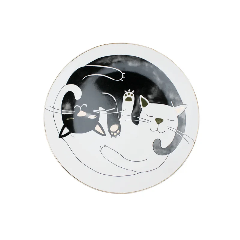 Household kitchen tableware bone china Cartoon ceramic round gold rim cat ring dish