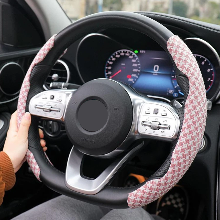 High Quality Super Thin Luxury Anti Slip Soft Breathable Flax Car SUV Steering Wheel Decoration Protective Cover