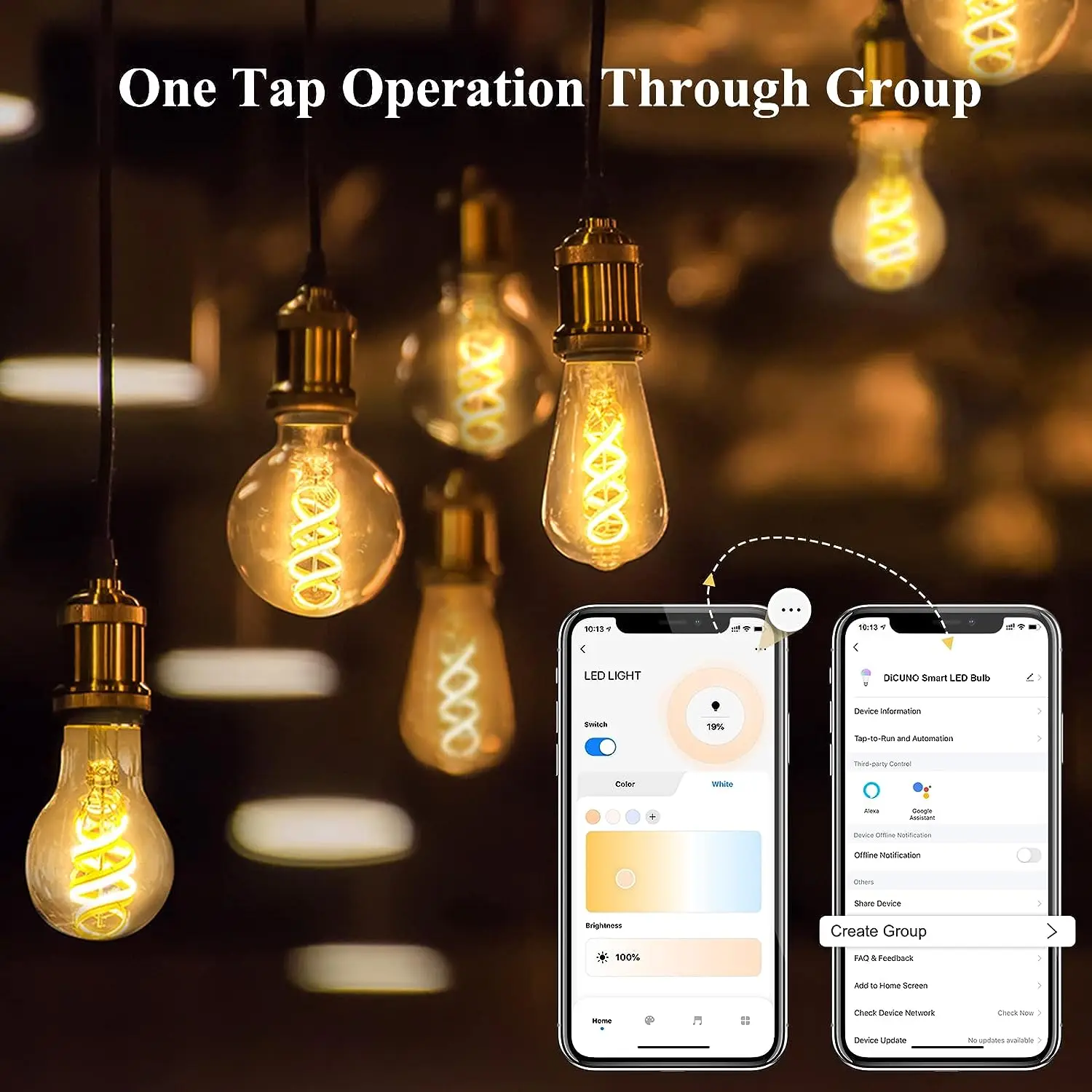 ST64 Antique Vintage Led Edison bulbs 2.4GHz No Hub Required App Control Dimmable Decoration Dim RGBW LED Filament Smart Bulb