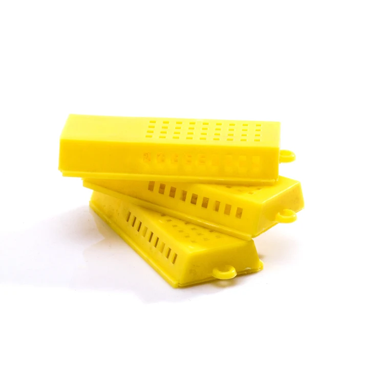 Yellow plastic bee queen cage for beekeeping equipment