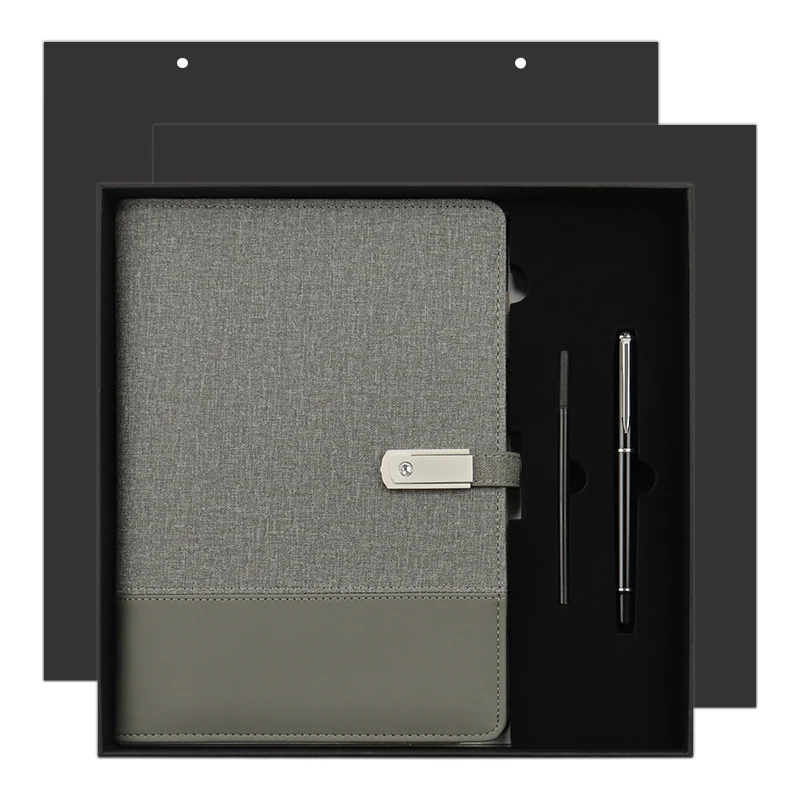 Wholesale A5 Loose-Leaf Notebook with wireless charger and Power Bank custom made logo Power Bank Diary with Gift Box for gifts