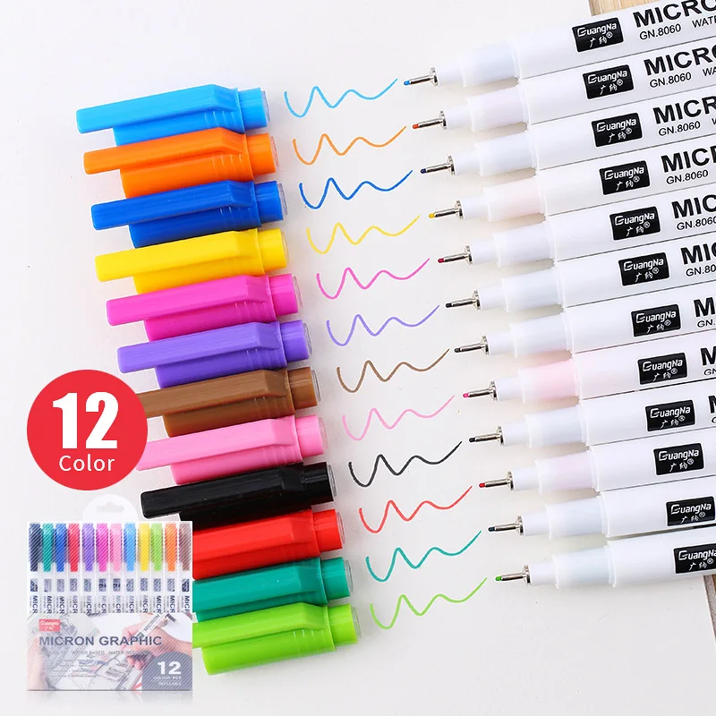 12 Colors Fineliner Color Pen Water Based Assorted Ink Micron Pen Set For Painting School Office Art