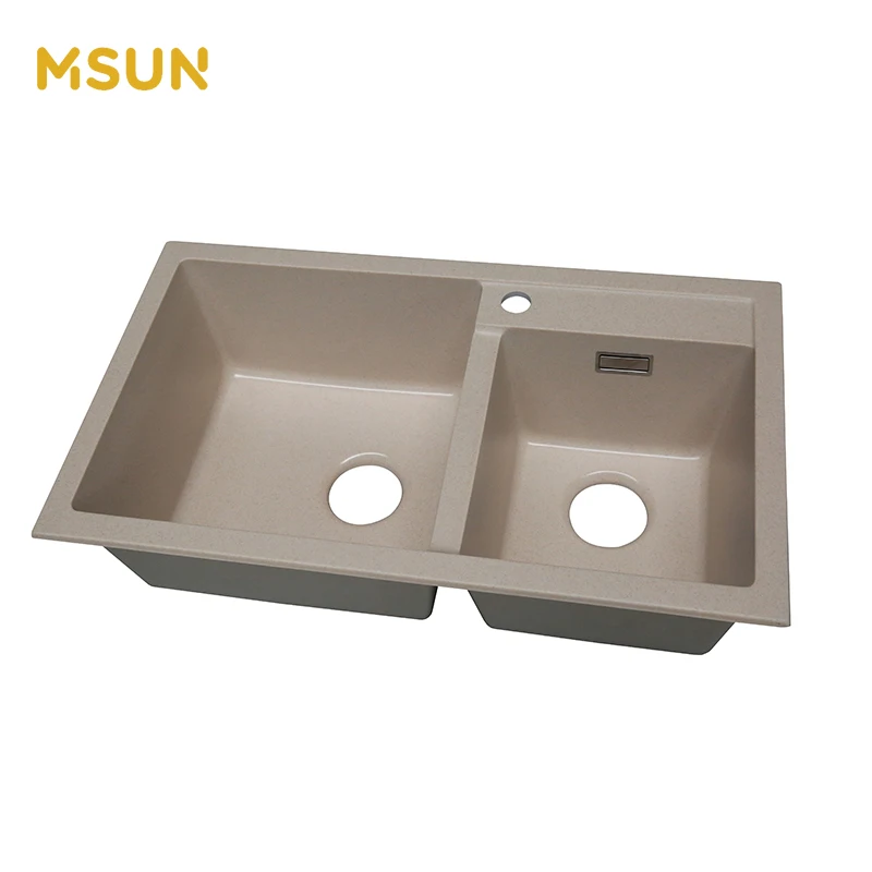 MSUN Artificial Marble Quartz Stone Kitchen Double Sink In vanity sink
