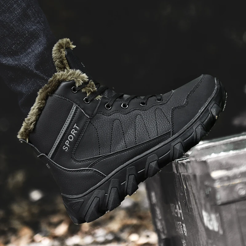 Winter Safety Men Shoes For Sale Cheap Price Winter Plush Rubber Solid Snow Boot Patent Leather We Accept OEM 1 Pair /box Ankle