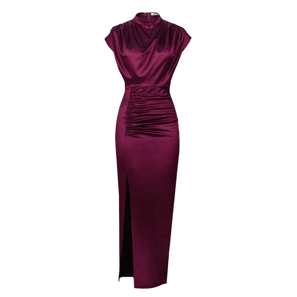 High-Waisted Red Solid Color Dress with Long Maxi Skirt Breathable Empire Waistline Streetwear Spring Autumn Seasons Woven Weave