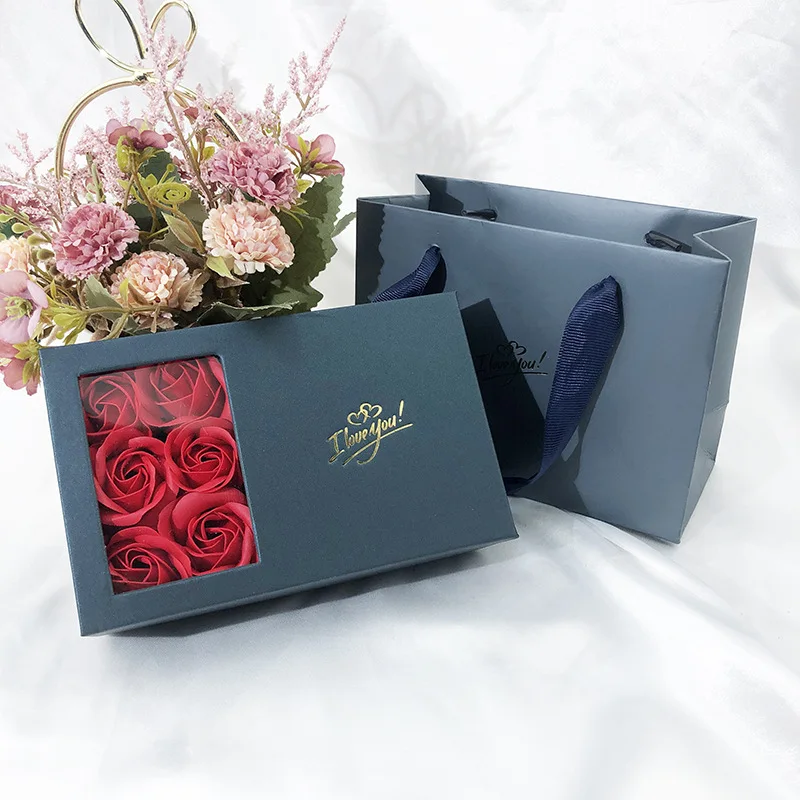Индивидуальный логотип на день Святого Валентина Подарочная коробка Черная бумажная Роза дизайн элегантная для упаковки ювелирных изделий