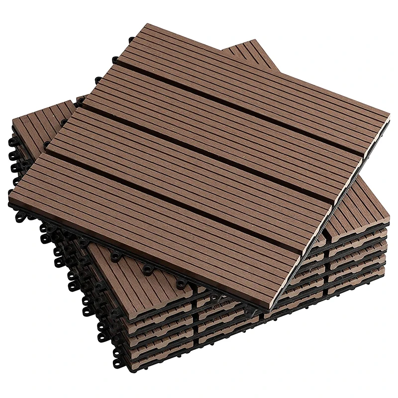 Tianze 300mm waterproof anti uv home garden decking interlocking wood diy wpc outdoor tile flooring