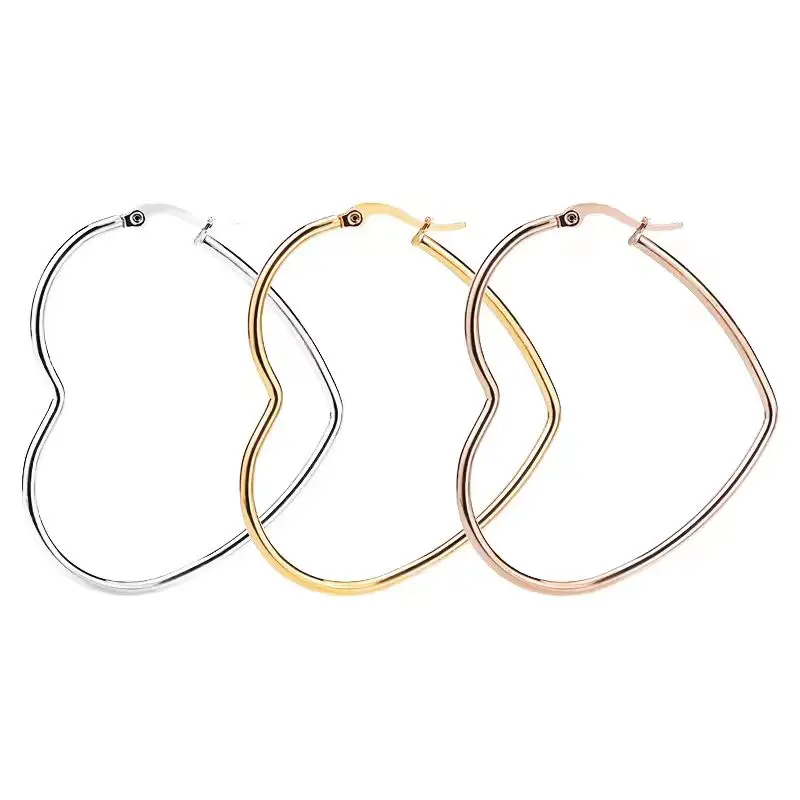 European and American fashion titanium steel heart-shaped large earrings, stainless steel buckle, circular coil earrings