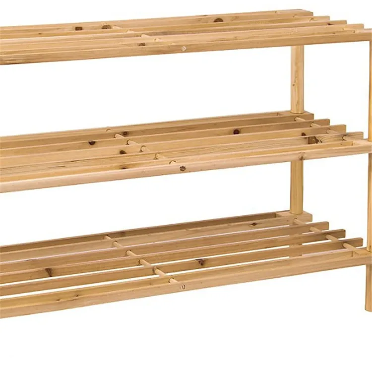 European modern 3 Tier Natural color durable solid wooden racks stands shelf for home
