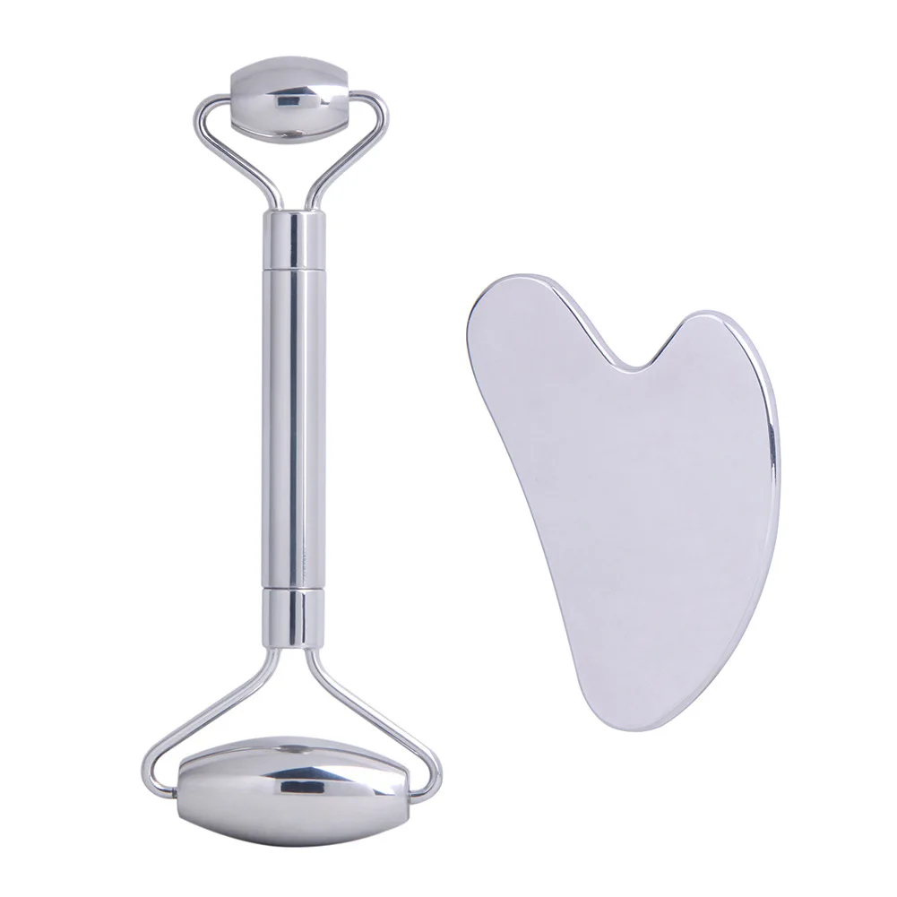 
Wholesale Low MOQ Face massage roller stainless steel guasha silver gua sha and roller 