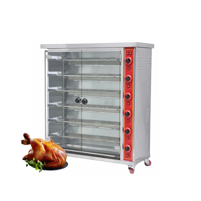 Stainless Steel Chicken Rotisserie Machine Commercial Restaurant 6 Grill Chicken Rotisserie Machine Gas Kitchen Equipment